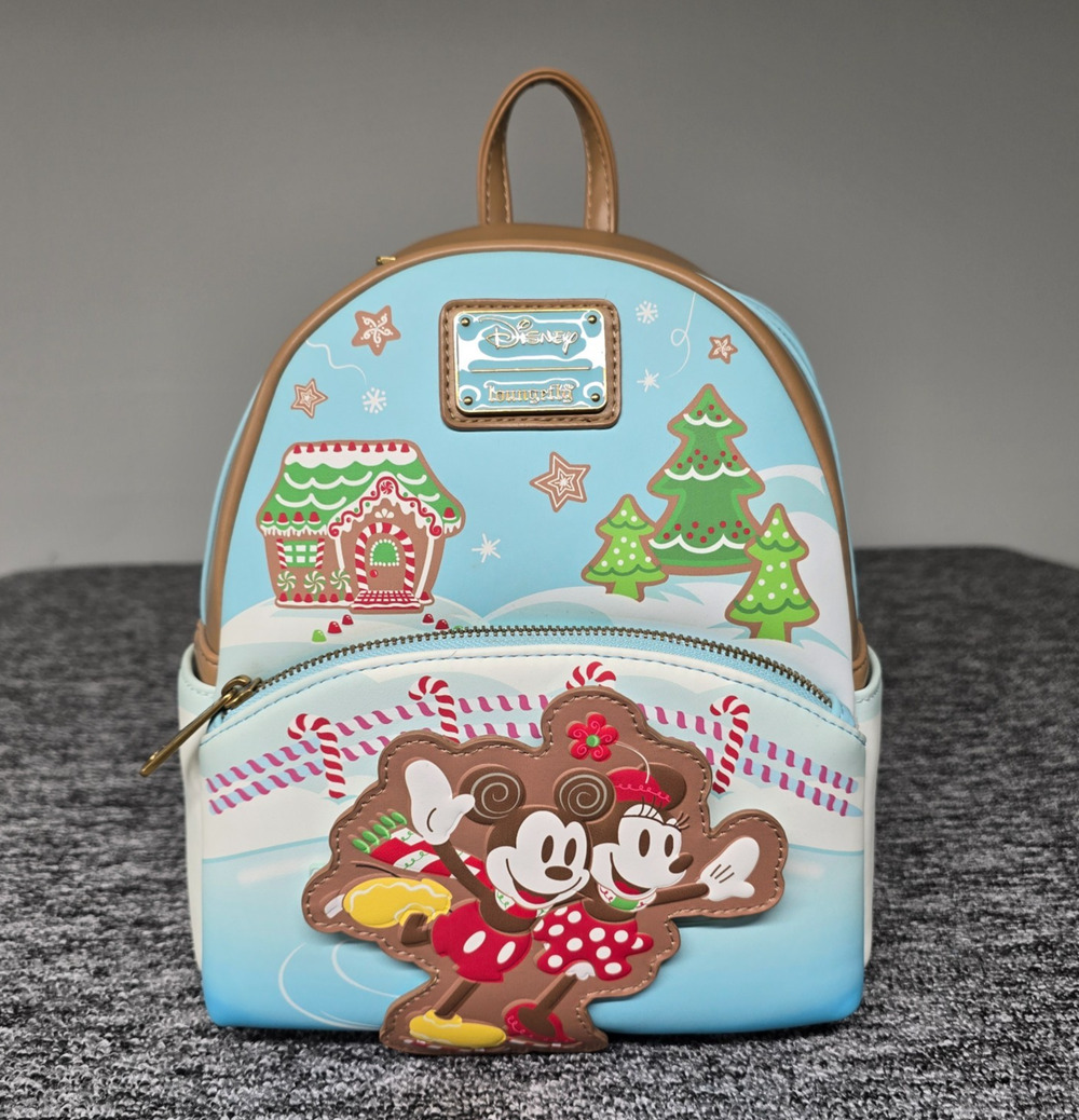 NWT Loungefly Disney Mickey Minnie Ice Skating Gingerbread Scented Mini Backpack